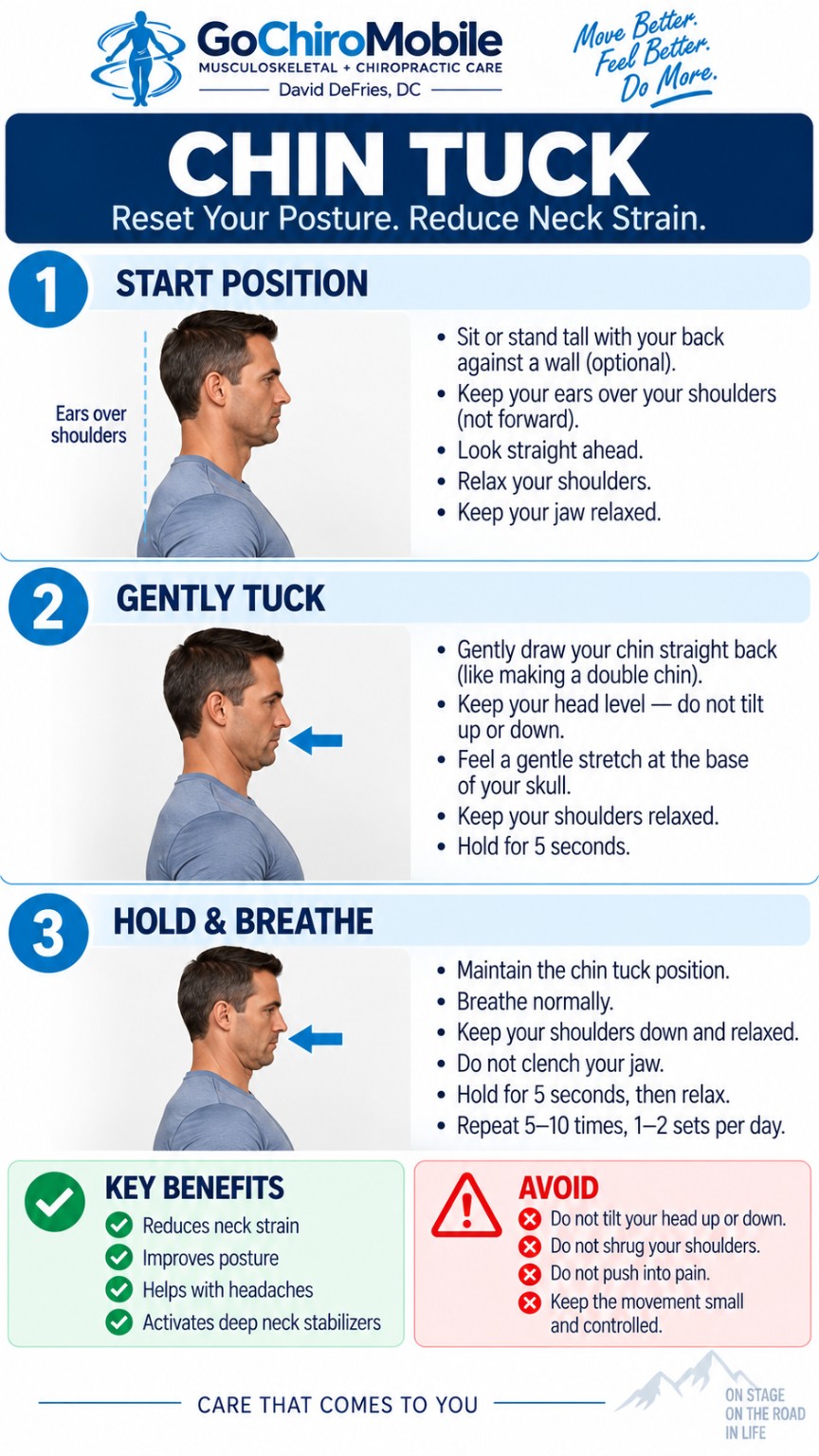 Chin Tuck exercise guide from Go Chiro Mobile
