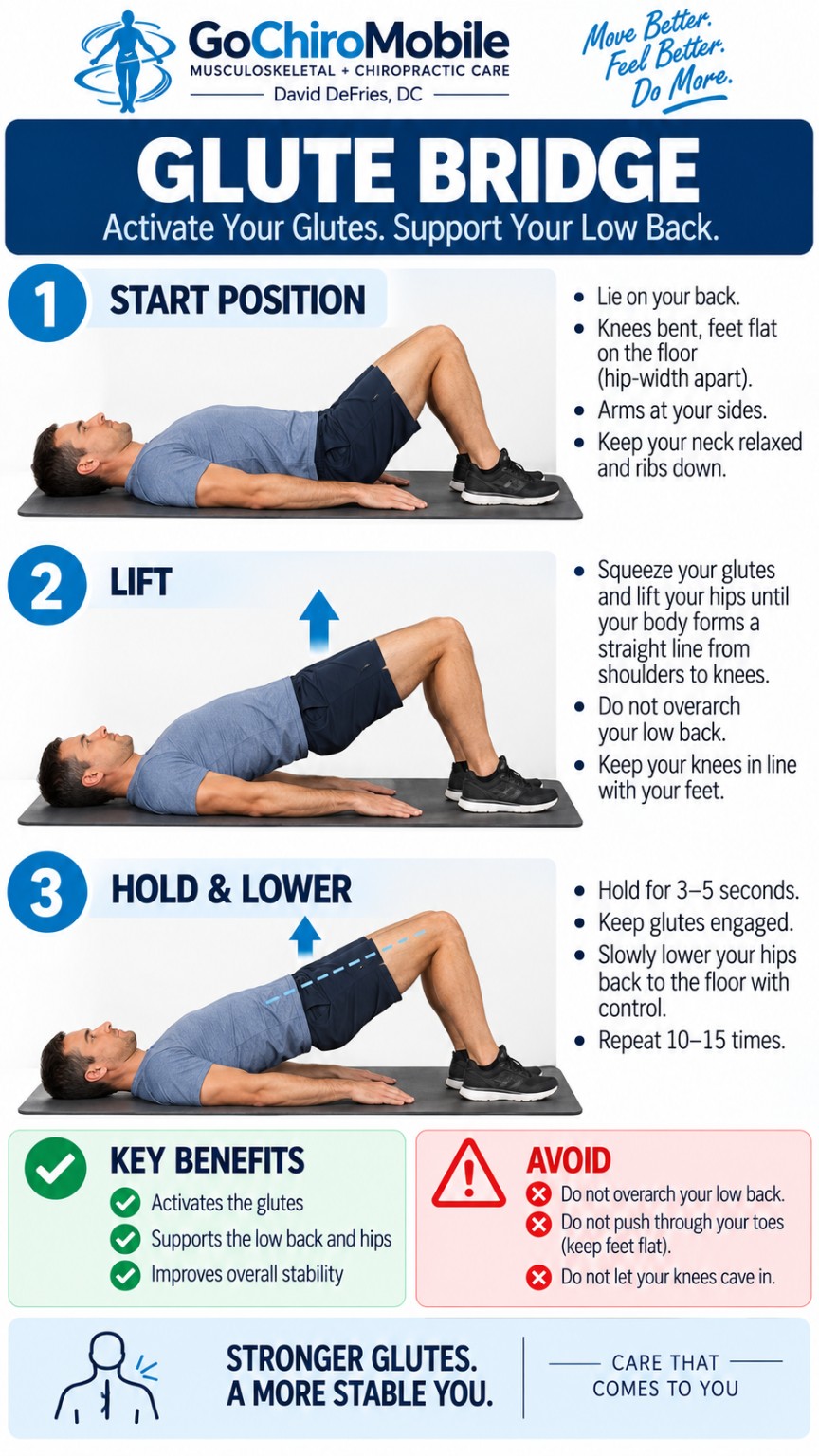 Glute Bridge exercise guide from Go Chiro Mobile