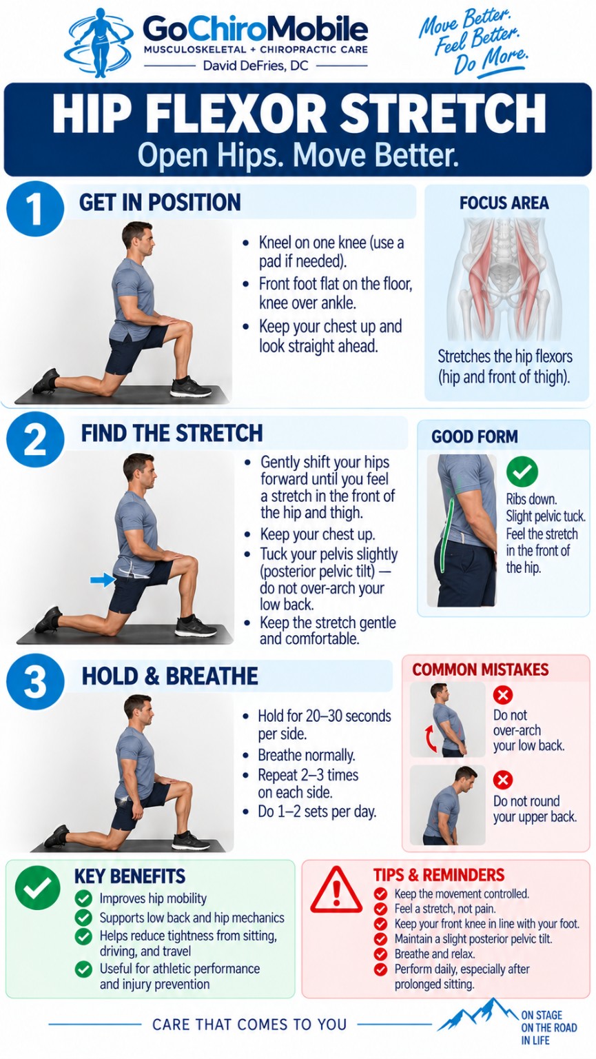 Hip Flexor Stretch exercise guide from Go Chiro Mobile