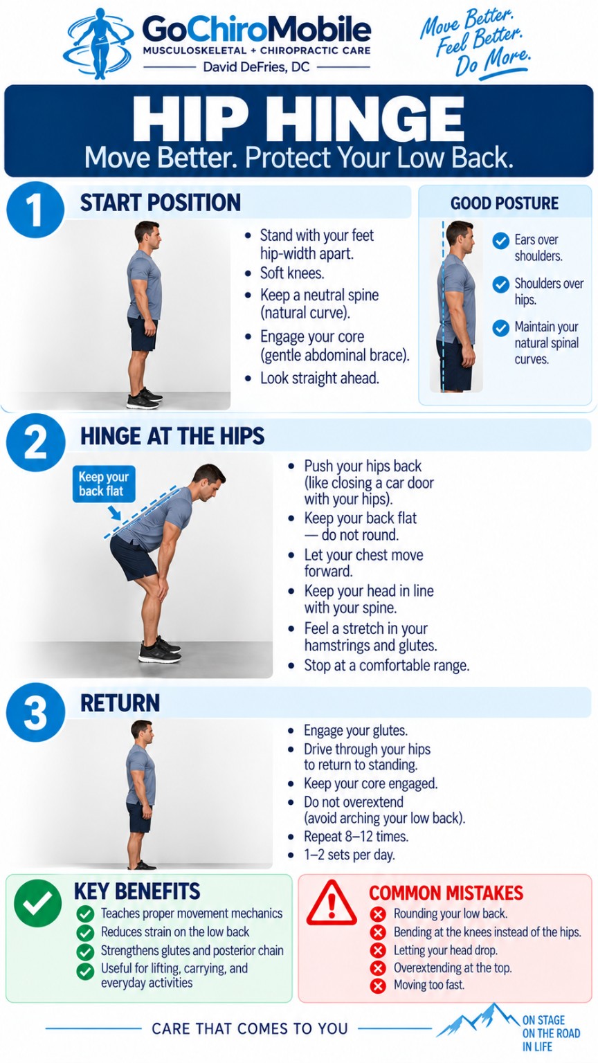 Hip Hinge exercise guide from Go Chiro Mobile