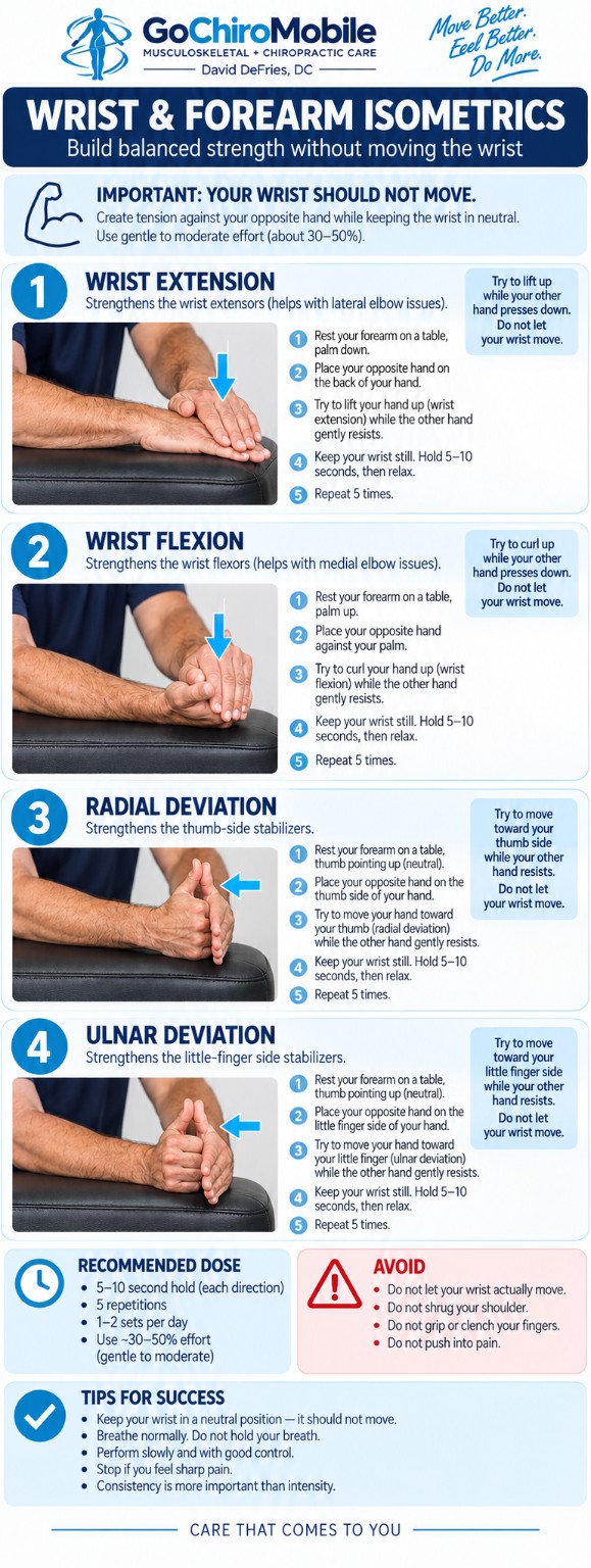 Wrist & Forearm Isometrics exercise guide from Go Chiro Mobile